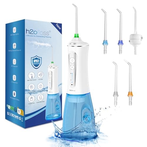 H2ofloss Water Dental Flosser for Teeth Cordless,300ML Portable & IPX7 Waterproof Teeth Cleaner Picks,5 Modes Rechargeable Oral Irrigator with Refilled Nozzle for Home/Travel