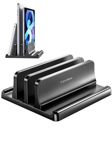 Vaydeer Vertical Laptop Stand for Desk,Dual Slots Plastic Laptop Holder with Space Saving 4-in-1 Design,Adjustable Laptop Organizer Storage Supports for MacBook,Mac,HP,Dell,Microsoft Surface,Lenovo
