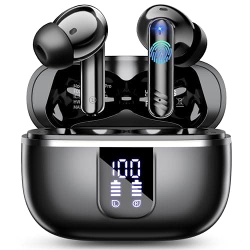 Wireless Earbuds Bluetooth, Bluetooth 5.4 Headphones with 4 ENC Noise Cancelling Microphones, 38 Hours Earphones with LED Display, IPX7 Waterproof Earphones Compatible with IOS Android for Sports Work