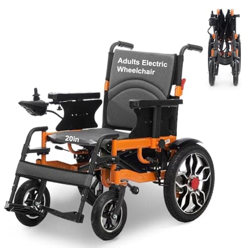 Foldable Electric Wheelchairs for Adults, Lighweight Electric Wheelchair,All Terrain Motorized Wheelchair for Seniors,Dual Motor Power Wheelchairs,Portable Mobility Aid,Support 330Lbs (20"Seat) Black
