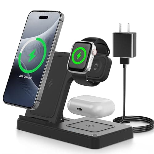 Wireless Charging Station for iPhone : 3-in-1 Charger Stand Multiple Devices Compatible for iPhone 16e 16 15 14 Pro Max 13 12 11 for Apple Watch 10 9 8 7 6 5 4 3 2 Se and Ultra for Airpods 4 3 2 Pro