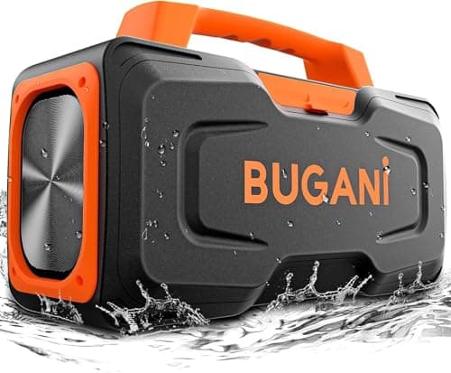 BUGANI Bluetooth Speaker, 80W Powerful Portable Wireless Speaker IPX7 Waterproof, Outdoor Loud Speakers with Handle 24H Playtime, Support Microphone AUX USB Suitable for Party, Pool, Singing