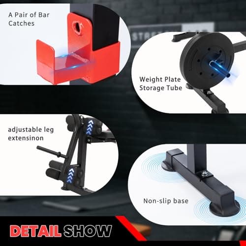 Standard Weight Bench Set with Leg Extension and Leg Curl, Adjustable Bench Press Set with Squat Rack, Foldable Flat Incline Decline Workout Bench for Home Gym Full Body(US Stock) 6