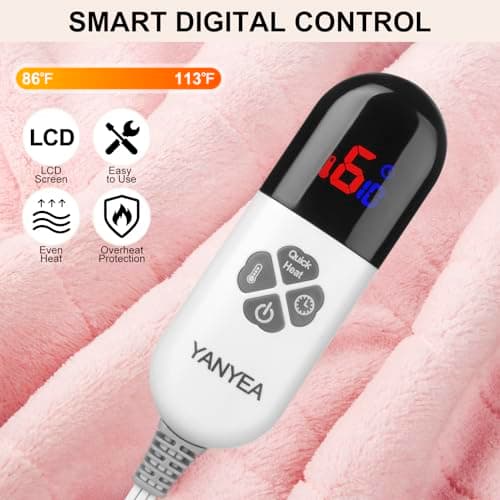 YANYEA Electric Heated Throw Blanket Sherpa 50"x60" Pink Machine Washable 6 Heat Settings 4 Hours Auto Off Overheat Protection for Home Office Use 5