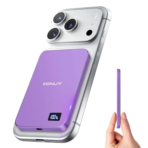 Magnetic Portable Charger 5000mAh, 15W Ultra Slim Wireless Portable Charger, Fast Charging for iPhone 17/16/15/14/13/12 Pro/Pro Max/Plus, Metal Shell, USB-C Cable to Charge Other Phones (Purple)