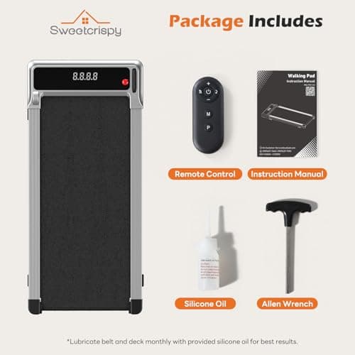 Sweetcrispy Compact Armless Treadmill for Small Spaces, Quiet Under-Desk Walking Pad, Slim & Portable Design for Home Office Workouts, Ideal for Apartments and Work-from-Home Fitness, Silvery 10