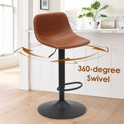 Adjustable Bar Stools Set of 2, Mid Century Modern Swivel Bar Stools, Industrial Bar Height Stools With Back Support Counter Height Bar Chairs Pu Leather Bar Stool for Kitchen Island Rustic Barstools 7