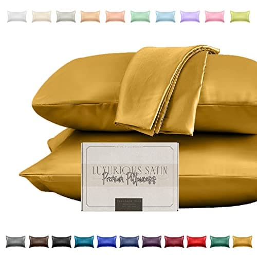 Elegant Comfort Silky and Luxurious 2-Piece Satin Pillowcase Set for Healthier Skin and Hair, Hidden Zipper Closure and Beautifully Packaged, Satin Pillowcase Set, King, Gold