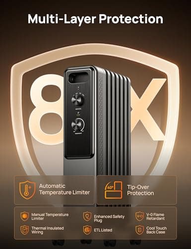 DREO Radiator Heater, Dual Knobs, 8 Safety Protection, 1500W Electric Space Heaters for Indoor Use Large Room, Energy Saving, Quiet Oil Filled Radiator for Bedroom, Adjustable Thermostat 5