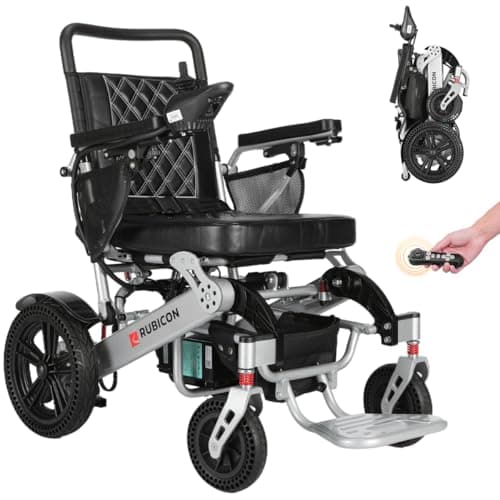 Rubicon DX14 - Longest Range 30 Miles, Airline Approved Electric Wheelchair, Dual 12AH Lithium Batteries, 2x300W Motors, Leather Cushion, Foldable, Lightweight & Powerful (Model20)