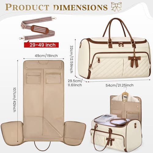 RAINSMORE Garment Bags for Travel Women Convertible Garment Duffle Bag for Hanging Clothes, Large Carry On Garment Bag with Shoe Bag & Wet Pocket, Foldable Dress Suit Business Travel Weekender Bags 6