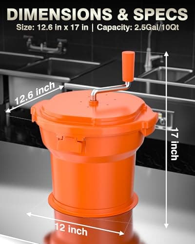 PYY Commercial Salad Spinner - 2.5 Gallon Salad Dryer w/Silicone Anti-slip Mat & Draining Hose, 10Qt Manual Salad Spinner for 3 Heads of Lettuce Spinner Large for Catering 7