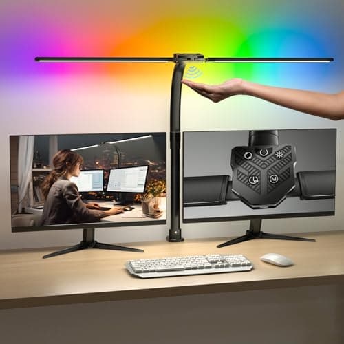 Radlfut LED Desk Lamp with Clamp for Home Office, 24W Ultra Bright Architect Light with RGB Ambient, Auto Dimming & Eye-Caring, Adjustable Arm, Touch Control Table Lamp