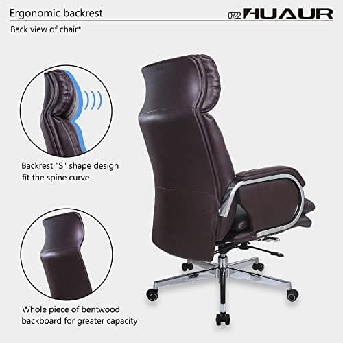 HUAUR Genuine Leather Modern Executive Chair High-Back Support 90 to 150 Degrees Tilt and Upholstered Home Desk Chair with Base 360LB Capacity Swivel Computer Office Chair (Brown) 8