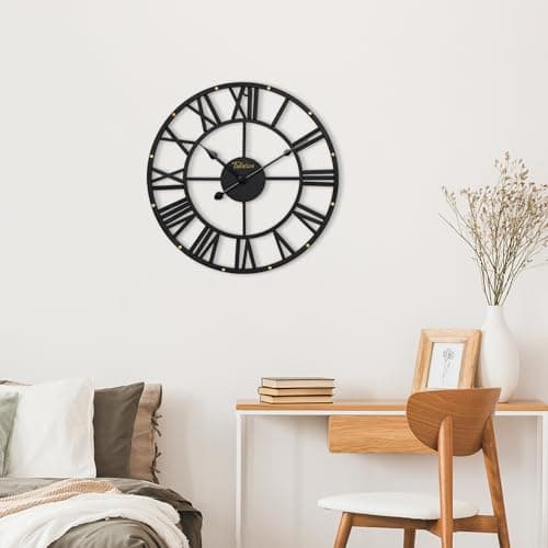 Tulivios Black 16 inch Wall Clock for Living Room Decor,Metal Modern Roman Numeral Clock DIY Without Second Hand, Indoor Outdoor Battery Operated for Bedroom, Kitchen, Office Decor 7