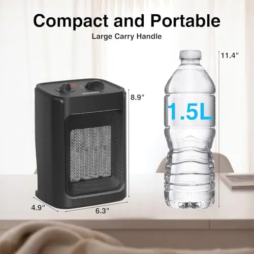 Portable Space Heater Electric Heaters - JNDRO 1500W/1000W Safe and Quiet Ceramic mini Heater Fan, Heat Up 200 Square Feet for Bedroom, Office and Indoor Use 7