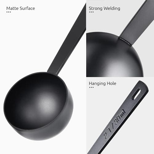 U-Taste Coffee Scoop 2 Tablespoon: 18/8 Stainless Steel Measuring Scooper for Ground Coffee, Bean, Powder, Espresso, 4.3in Long Handle Metal Meaure Spoon for Canister, Jar (2Tbsp/30ml, Black) 6