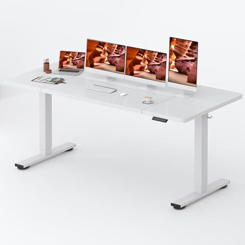 FitStand Adjustable Standing Desk, Large 79x31 Inches Standing Desk with Cable Management, Height Adjustable Home Office Computer Desk with Memory Preset& Cup Holder, White