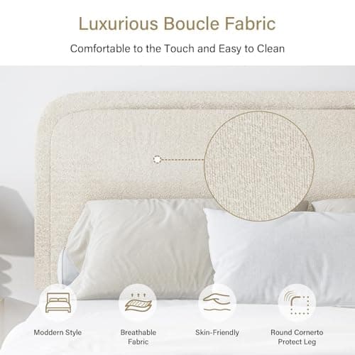 BarnFurin Full Size Bed Frame with Headboard, Cloud Boucle Upholstered Platform Bed Frame, Soft Rounded Corners, No Box Spring Required, Non-Slip and Noise-Free, Easy Assembly, Cream 6