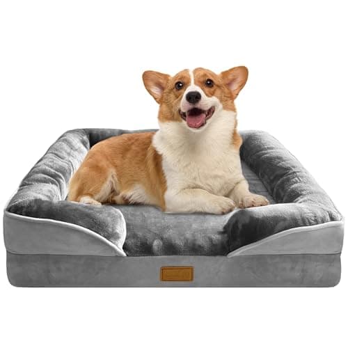 Spotted Play Orthopedic Dog Bed with Sides - Dog Sofa Beds for Medium Dogs, Supportive Foam Pet Couch Bed with Washable Removable Cover, Waterproof Lining and Non-Slip Bottom, Grey - M
