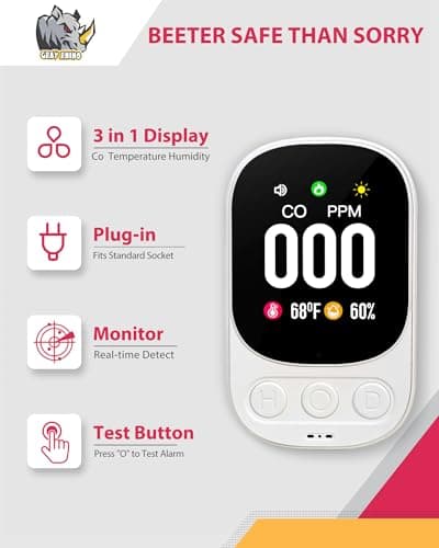 Carbon Monoxide Detectors Plug in Wall, Portable Carbon Monoxide Detector with Alarm,3 in 1 Travel CO Detector Humidity Temperature Meter, Mini Co Gas Monitor Home Hotel Trip Camp RV 6