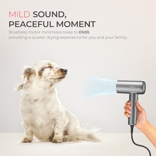 TYMO Hair Dryer with Diffuser, 1500W High-Speed Professional AIRHYPE Lite Blow Dryer with Comb for Fast Drying, 110,000RPM Brushless Motor, 200 Million Ionic Hairdryer, 3 Speeds & 4 Temps, Low-Noise 8