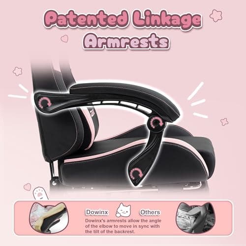 Dowinx Gaming Chair Cute with Cat Ears and Massage Lumbar Support, Ergonomic Computer Chair for Girl with Footrest and Headrest, Comfortable Reclining Game Chair 290lbs for Adult, Teen, Black 5