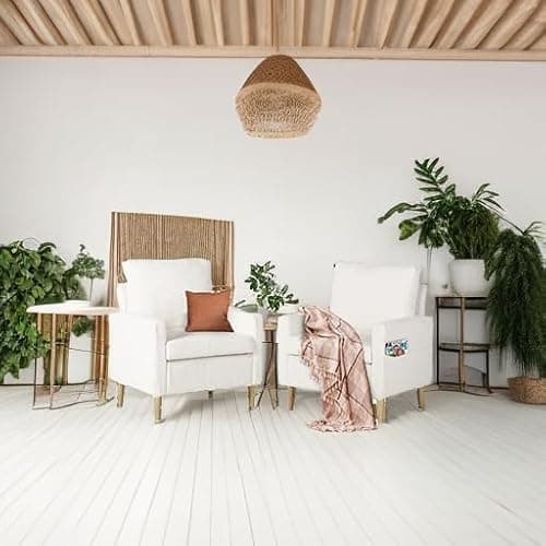 TYBOATLE Accent Chairs Set of 2, Modern Fabric Living Room Arm Chairs, Furry Cozy Upholstered Mid-Century Chairs w/Side Pocket, Club Reading Lounging Side Armchair for Office, Bedroom 5