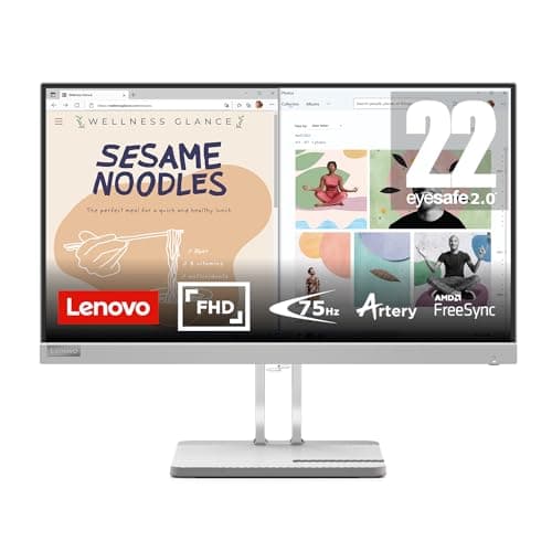 Lenovo L22e-40 Monitor, 21.45” FullHD Resolution, 250 nits Brightness, 75Hz Refresh Rate, AMD FreeSync, HDMI and VGA Ports, Tilt-Adjustable Stand, Natural Low Blue Light, Cloud Grey