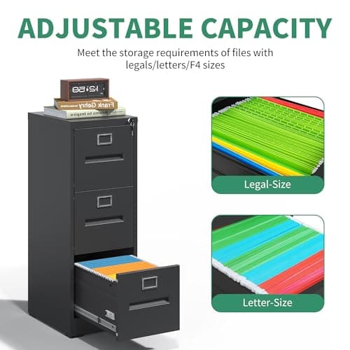 VIYET 3 Drawer File Cabinet, Metal File Cabinet with Lock, Vertical File Cabinet for Home Office,Heavy Duty Metal Storage Cabinet for A4/Letter/Legal Size File,Assembly Required(Black) 7