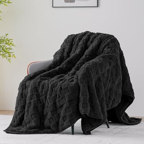 Uttermara Weighted Blankets for Adults Queen Size, 15lbs 60x80 inches Blanket with Soft Warm Plush Jacquard Sherpa, Washable Thick Heavy Throw for Sleep, Anxiety and Calming, Black