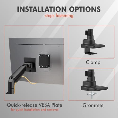 G-PACK PRO Dual Monitor Arm for 17-49 Inch Ultrawide Screens – Heavy Duty Monitor Arm Desk Mount – VESA Mount with Clamp and Grommet Base – Holds Up to 44 lbs. Each 6