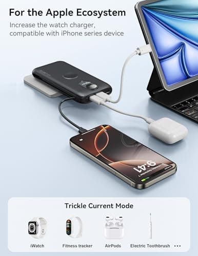 Portable Charger, 10000mAh 22.5W Fast Charging Power Bank with Built in Cable & Wall Plug, Travel Essential Battery Pack with LED Display, External Charger for iPhone 17/16, iWatch 11/10/9/8/Ultra/SE 7