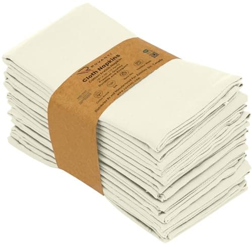 Ruvanti Cloth Napkins Set of 12, 18x18 Inches Napkins Cloth Washable, Soft, Durable, Absorbent, Cotton Blend. Table Dinner Napkins Cloth for Hotel, Lunch, Restaurants, Wedding Parties - Ivory/Cream 9