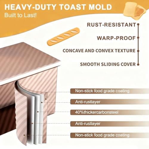 YURTKUMAS 3 Pack Set Pullman Loaf Pan with Lids, 2.2 lb & 1 lb & 0.8 lb Dough Capacity,Non-Stick Sandwich Bread Loaf Pan for Homemade Baking Bread 7