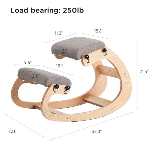 MoomJiee Ergonomic Kneeling Chair,Adjustable Rocking Knee Chair for Home Office,Wooden Office Chair for Back Pain Relief, Grey 2