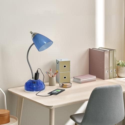 Simple Designs LD1015-CBL-LB 19.5" Flossy Organizer Desk Lamp with Charging Outlet Lazy Susan Base and LED Bulb, Blue 5