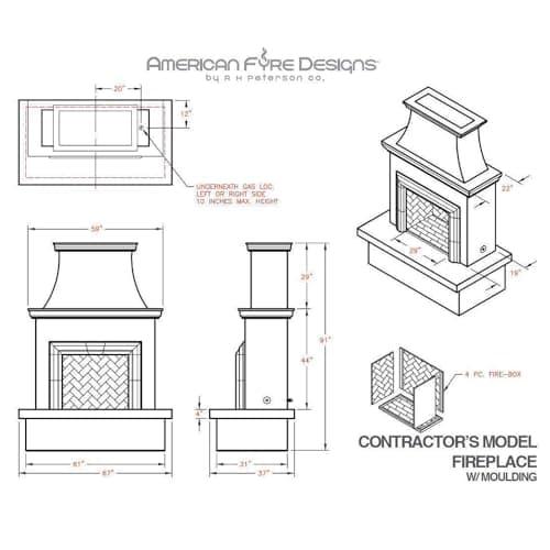 Contractor's Model with Moulding Outdoor Fireplace | American Fyre Designs (Vent Free) 6