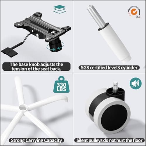 TRALT Office Chair Ergonomic Desk Chair, 330 LBS Home Mesh Office Desk Chairs with Wheels, Comfortable Gaming Chair, High Back Office Chair for Long Hours (White White) 7