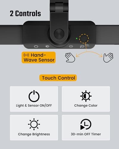 SUPERDANNY LED Desk Lamp with Power Strip (6 Outlets, 1 USB, 1 Type-C) for Home Office, 360° Swivel Architect Swing Arm Desk Clamp Lamp 3-Fold Desk Light Smooth Dimming 5 Colors Touch & Wave Control 7