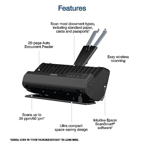 Epson Workforce ES-C320W - Wireless Compact Desktop Document Scanner - 2-Sided Scanning Auto Doc Feeder - Can Scan Paper and Cards - Black 5