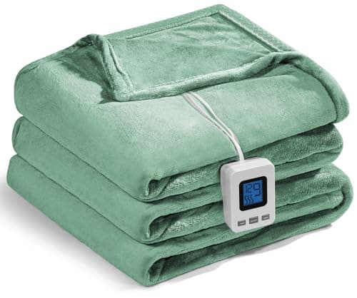 Shodu Heated Blanket,Fast Heating&Over-Heat Protect Electric Blanket,Dual Controller,ETL Certification,9 Heat Settings 1-12 Hours Auto Off (Light Green, King 100''×90'')