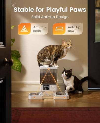 oneisall Automatic Cat Feeder for 2 Cats, 20 Cups/5L Automatic Cat Food Dispenser for Small Pets Indoor, Timed Cat Feeder for Dry Food(White) 5