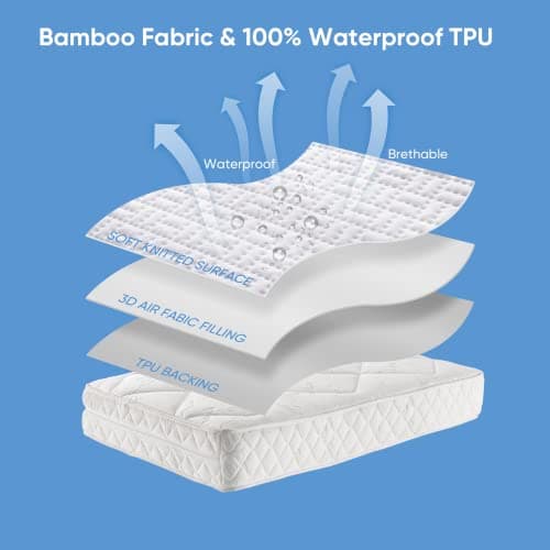 Hanherry 100% Waterproof Mattress Protector Queen Size, Mattress Cover 3D Air Fabric Cooling Mattress Pad Cover Smooth Soft Breathable Noiseless, 8''-21'' Deep Pocket 7