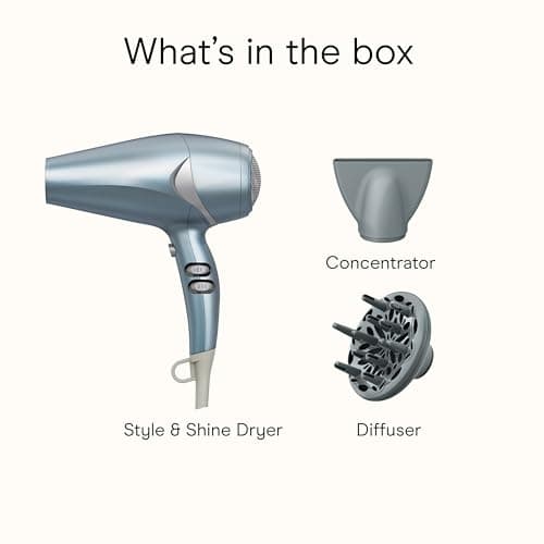 Infiniti PRO CONAIR Hair Dryer with Diffuser and Concentrator, 1875W Style & Shine Blow Dryer with Tourmaline and Ionic Conditioning to Fight Frizz, 3 Heat & 2 Speed Settings, Blue 8