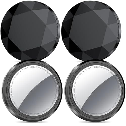 QCOQ® Tracker Tags-4 Pack Black | Bluetooth Tracker Work with Apple Find My (iOS Only), Smart Tag with Protective Case/Keychain/Lanyard, Item Finder for Luggage/Key/Suitcase, Up to 100dB