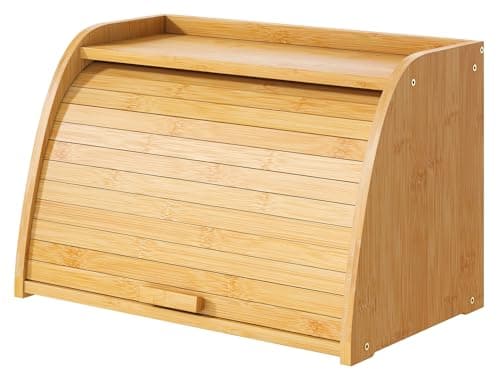 Vriccc Bread Box for Kitchen Countertop, Large Bamboo Wood Bread Box, Wooden Corner Bread Storage Capacity 5