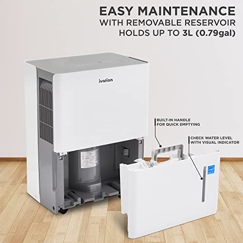 Ivation 1,500 Sq. Ft Energy Star Dehumidifier, Large Capacity Compressor De-humidifier for Extra Big Rooms and Basements w/Continuous Drain Hose Connector, Humidity Control, Auto Shutoff and Restart 5
