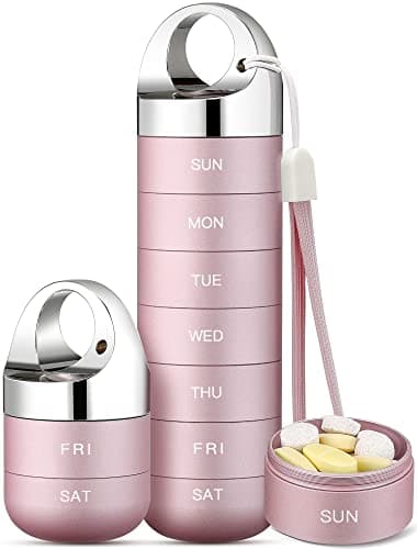 Zannaki Metal Travel Pill Organizer, Portable Waterproof Weekly Pill Box, Large Aluminum Alloy Container, BPA Free 7 Day Daily Medicine Organizer Holder for Vitamin, Fish Oil, Supplement