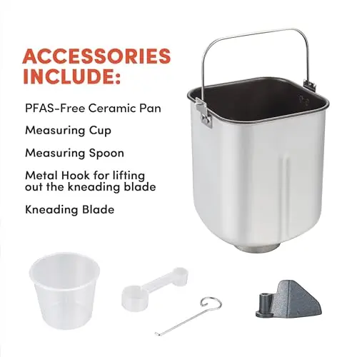 Elite Gourmet Programmable Bread Maker with PFAS-Free CERALAST™ Ceramic Pan, 2 lb Loaf, 19 Presets incl. Gluten-Free, 3 Sizes, Delay Timer, Steel Gray 6